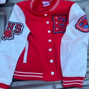 Disney Red and White Varsity Jacket with Letter Patches